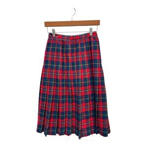 Vintage Pendleton Wool Plaid Skirt Size 10 Petite Red Tartan Pleated USA Holiday